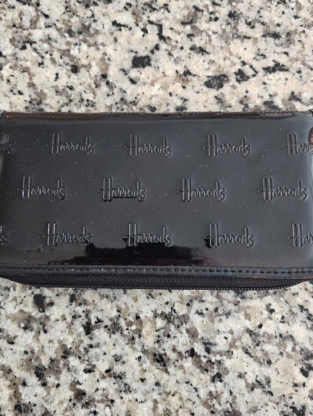 Harrods black patent vintage zip-around wallet